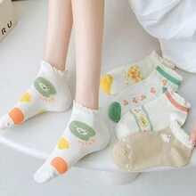5雙女式水果和卡通印花蕾絲修飾可愛襪子 - 彩色 - 查看 6