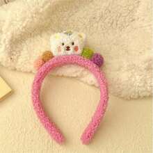 1入兒童毛絨熊頭箍,可愛的日常配件,適合女孩洗臉、敷面膜使用 - 粉色 - 查看 1
