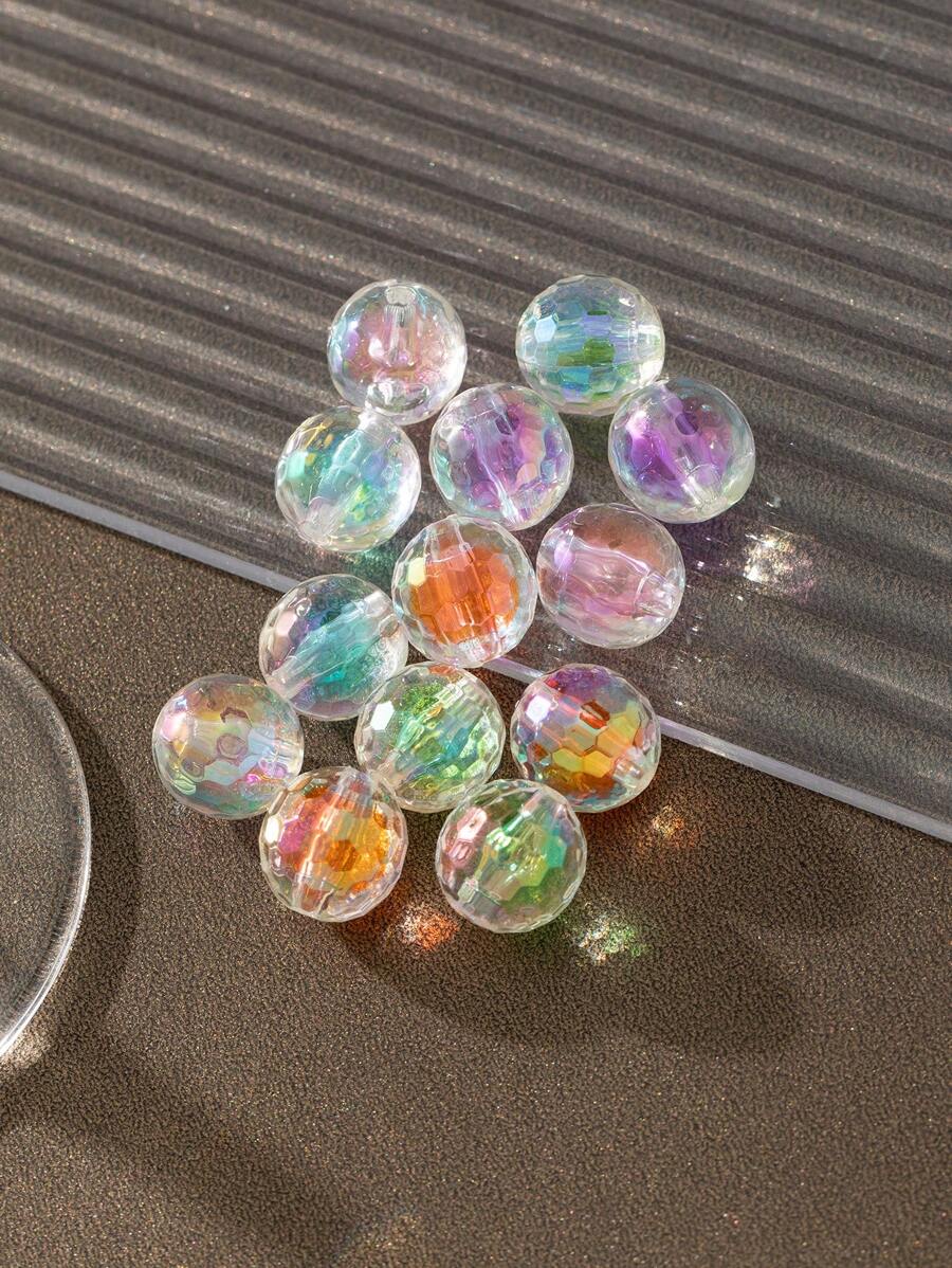 10pcs Fashionable Mixed Color Faceted Round Beads With Straight Hole Diy Jewelry Making Accessory - Multicolor - View 1