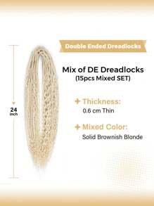 24" 3 In 1 Mixed Double Ended Dreadlock Extensions 15 Strands Handmade Synthetic DE Dreadlock Extensions Sets Hippie Dreadlock Style For Woman
