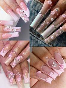 3D 立体混合白色花朵美甲装饰，蝴蝶造型水钻银色和金色合金珠子，可爱树脂卡通美甲装饰 - 彩色 - 查看 4