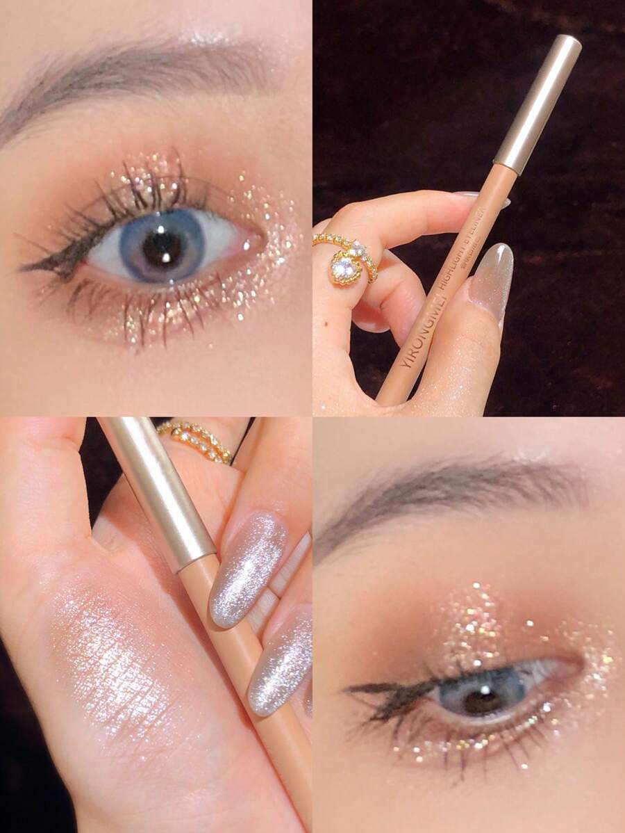 Glitter Highlighter Pen, 1Pc Long Lasting Glossy Glitter Pearlescent Fine Shimmer Texture