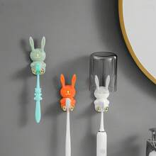 1 件可愛卡通兔子設計塑膠黏鉤用於壁掛式牙刷杯、廚房、浴室、家庭儲物,無需鑽孔 - 白色 - 查看 5