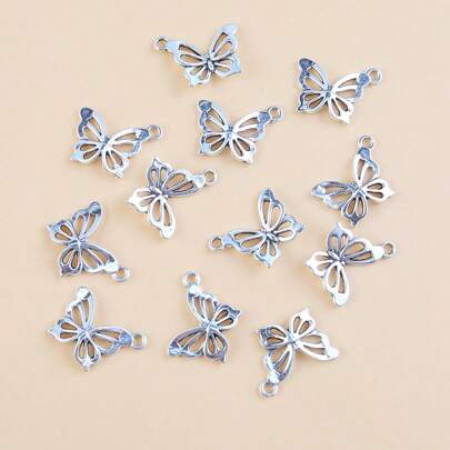 12Pcs Silver Plated Butterfly Charms Vintage Alloy Butterfly Pendants, Hollow Three-Dimensional Butterfly Accessoris For Jewelry Making DIY Handmade Necklace Earrings Key Chain Accessories