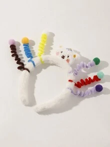 1pc White Cute Plush Teddy Bear Headband, Suitable For Parties, Dances, Festivals - Multicolor - View 5