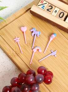 6pcs Random Color Cute Cartoon Unicorn Reusable Food Picks For Bento Box And Party Decoration,Kitchen,Christmas Gift