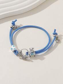 1 件适合女士和女孩的创意可爱可调节手链，带有字母、爱心、心形、熊等 Ins 风格设计。适合节日、派对和日常佩戴。 - 淺藍色 - 查看 1