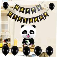 1套熊貓主題氣球裝飾套裝,含生日快樂橫幅、星形和熊貓箔氣球,非常適合男女生日派對裝飾 - 彩色 - 查看 4