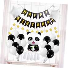 1套熊貓主題氣球裝飾套裝,含生日快樂橫幅、星形和熊貓箔氣球,非常適合男女生日派對裝飾 - 彩色 - 查看 5