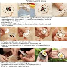 2 件成人 3D 刺绣项链，带花卉图案，DIY 十字绣刺绣套件工艺品，适用于项链、耳环、钥匙链等，装饰小玩意 - 彩色 - 查看 3