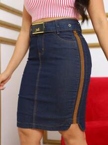 Women Denim Skirts - Dark Wash - View 4