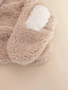 1入組秋冬暖和舒適的嬰兒帽子圍巾套裝,帶有熊耳朵 - 卡其色 - 查看 3