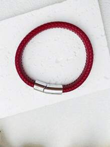 1 Piece Of Men's Bracelet Retro Simple Braided Leather Rope Bracelet - Red - View 5