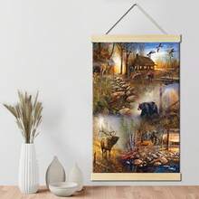 1 件鄉村風景,麋鹿和黑熊,農舍,帶框懸掛帆布畫,印刷懸掛畫,家居裝飾帆布畫,客廳,復古牆壁藝術牆壁裝飾,家居裝飾,房間裝飾,可直接懸掛 - 彩色列印 - 查看 1