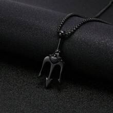 1 件古希腊神话三叉戟钛钢吊坠朋克摇滚项链适合男女说唱和嘻哈珠宝带 60 厘米链子 - 黑色 - 查看 5