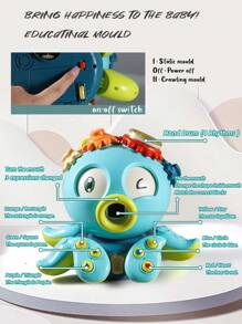 章魚寶寶音樂燈光爬行感官玩具,男女適用,自動避障,形狀/顏色認知,音樂/聲光玩具,聖誕節兒童幼兒禮物,1-3歲兒童玩具 - 藍色 - 查看 7