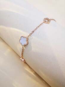 1 件不鏽鋼花瓣形時尚簡約手鍊 - 玫瑰金 - 查看 2