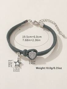 1 件时尚优雅顶级品牌闪亮百搭水钻心形和星星女士/女孩手链、度假礼物、派对、夜总会、休闲装 - 灰色 - 查看 2