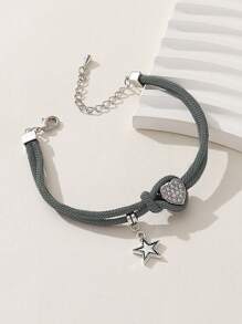 1 件时尚优雅顶级品牌闪亮百搭水钻心形和星星女士/女孩手链、度假礼物、派对、夜总会、休闲装 - 灰色 - 查看 4