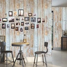 一卷5m北歐仿藍木紋宿舍直播背景牆酒吧廚房家具裝潢防潮防水防污便條自黏壁紙 - 淺藍色 - 查看 1