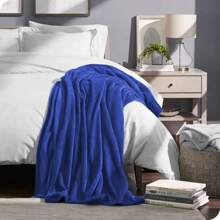 Solid Color Simple Plush Multi-Functional Blanket - Royal Blue - View 3