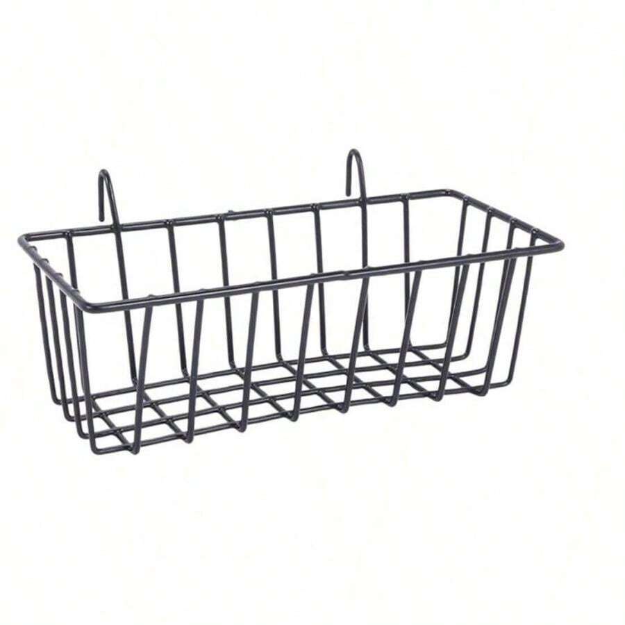 1pc Black Wire Mesh Storage Basket For Bookstore/Cafe, Hanging/Wall-Mount Wire Grid Panel Shelf, Creative Storage Solution For Kitchen/Bathroom - Black - View 1