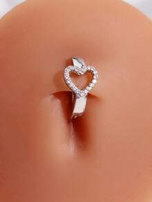 1pc Fashionable Sexy Heart Shaped Belly Button Ring With Rhinestone For Women - Love - View 2