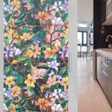 彩色和花卉效果隱私玻璃貼紙,適用於廚房、客廳、辦公室,非自粘靜電式窗貼紙,復古玻璃門貼膜裝飾窗戶,復古裝修歐式貼紙 (多種尺寸可選) - 彩色 - 查看 1