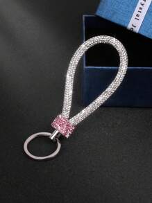 1pc Fashion Full Rhinestone Keychain, Couples Small Gift, Car Key Chain, Home Decor, Car Accessories, Cute Gothic Y2K Style - White - View 3