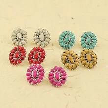 1對復古銀色綠松石橢圓形耳環,適合女性日常佩戴,西部牛仔風格,時尚耳飾 - E05 - 查看 2