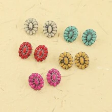 1對復古銀色綠松石橢圓形耳環,適合女性日常佩戴,西部牛仔風格,時尚耳飾 - E05 - 查看 1