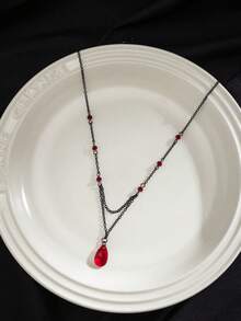 1條精緻的個性化復古黑色珠子和水晶水滴y形項鍊,創意萬聖節街頭風格珠寶首飾,節日送禮給朋友的禮物 - 彩色 - 查看 4