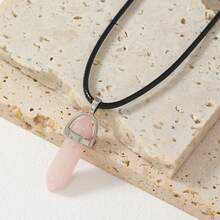 時尚的天然石晶體掛墜皮繩項鍊,夜光六角柱形綠松石水晶掛墜皮繩項鍊,男女朋友的完美禮物,珠寶配件套裝 - 水晶吊墜項鍊 - 查看 4