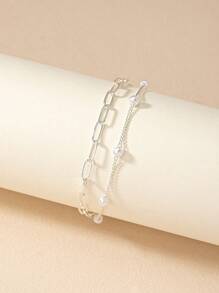 1個多層仿珍珠簡約時尚鏈條手鐲,適合女性日常佩戴