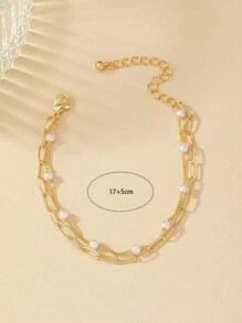 1個多層仿珍珠簡約時尚鏈條手鐲,適合女性日常佩戴