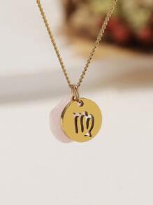 1條簡潔時尚的不鏽鋼十二星座與天然石頭吊墜項鍊,帶有女性生日祝福 - 金黃色 - 查看 16