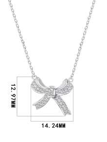 1pc Delicate & Small S925 Sterling Silver Bowknot Pendant Necklace For Women, Cubic Zirconia Inlaid, Perfect For Daily Wear - Women's Model - View 4
