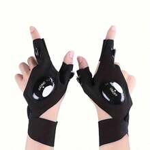 1pair Outdoor Fishing, Camping, Hiking Glow In The Dark Half Finger Gloves - Black - View 3