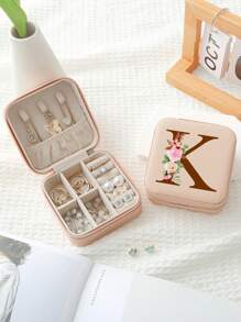 1入組A-Z字母印花粉色珠寶收納盒，戒指收納盒，項鍊收納盒，耳環收納盒，女士首飾收納盒，聖誕節禮物，生日禮物，給媽媽、伴娘、朋友的禮物