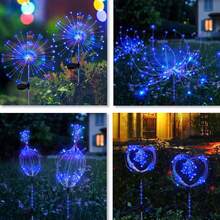2 件装太阳能花园灯太阳能透明管烟花灯升级版 96/126/156 LED 太阳能灯户外防水带 2 种闪烁模式适用于花园、露台、庭院、花坛、派对[蓝色] - 藍色 - 查看 7