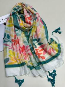 1條簡約印花女士新款圍巾,春夏防曬沙灘披巾,時尚頭巾,披巾和圍巾 - 白色 - 查看 1