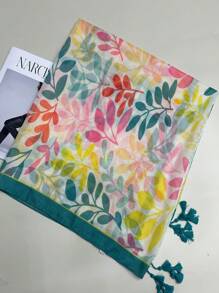 1條簡約印花女士新款圍巾,春夏防曬沙灘披巾,時尚頭巾,披巾和圍巾 - 白色 - 查看 8