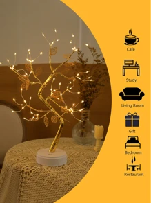 20"金色葉子樹燈,帶72根led銅線串燈,diy人造樹燈,適用於臥室桌面聖誕派對室內裝飾燈(暖白色) - Golden leaves - 查看 3