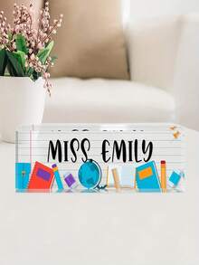 1個個性化教師桌名牌,定制桌名牌,透明丙烯酸,教師辦公室裝飾,感謝禮物,紙鎚工具 - 藍色 - 查看 3