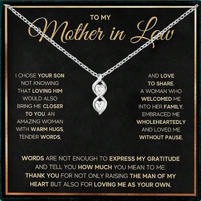 To My Mother In Law Interlocking Infinity Double Heart Copper Inlaid Zirconia Necklace, Birthday Mother's Day Gift, With Blessing Card & Gift Box