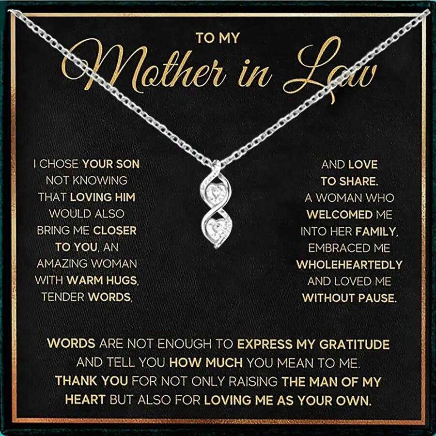 To My Mother In Law Interlocking Infinity Double Heart Copper Inlaid Zirconia Necklace, Birthday Mother's Day Gift, With Blessing Card & Gift Box - Alluring Beauty - View 1