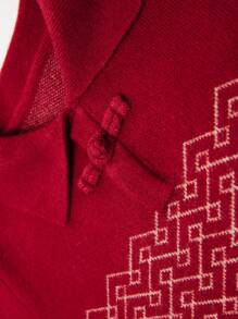 小女孩風紅色 Polo 衫兒童冬季新年衣服 - 紅色 - 查看 5