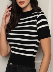 Women Knit Tops - 黑與白 - 查看 2