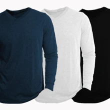 Camisa masculina Malha camiseta manga longa gola V - Azul Marinho - Visão 2