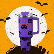 1pc 40oz/1200ml Cute Halloween Themed Handled Insulated Cup, V1.0 - Purple - View 3